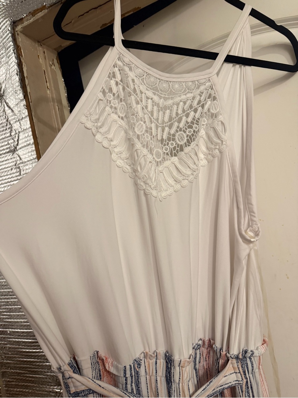 Ultra Flirt White Tank Jumpsuit with Blue & Pink Striped Pants - Picture 2 of 3